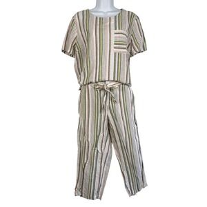 Liz Claiborne Linen Blend Striped 2 Piece Set Top M Pants S Multi Color Casual